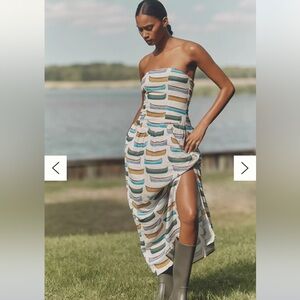 Anthropologie Celandine Linen Blend Strapless Drop-Waist Maxi Dress size XS